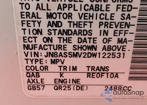 2013 Nissan Rogue Sv W/Sl Pkg z USA, uszkodzony, nr VIN JN8AS5MV2DW122531